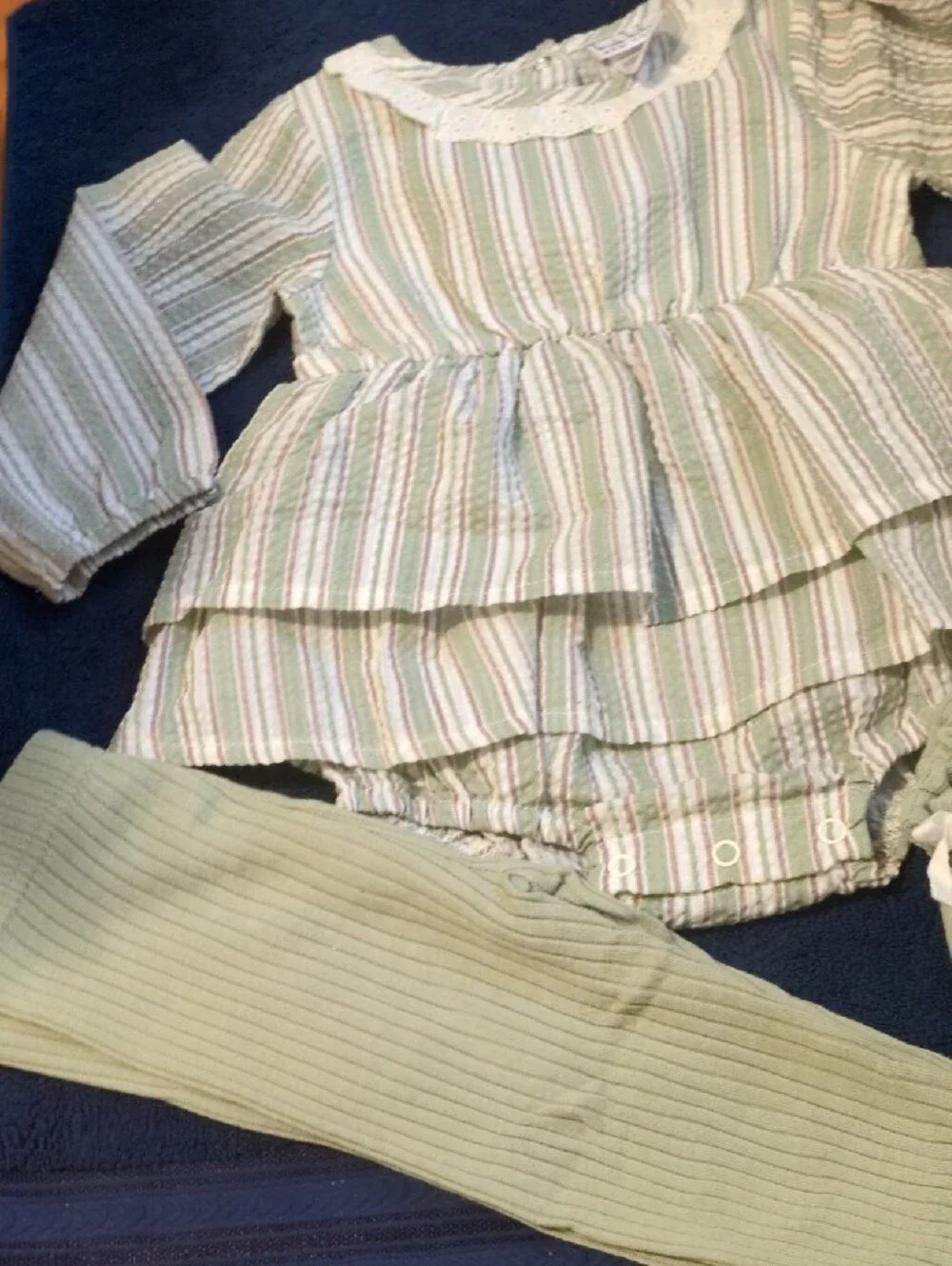 Nicole Miller 3 PC Multicolor Striped Romper Ribbed Leggings/Booties 18M
